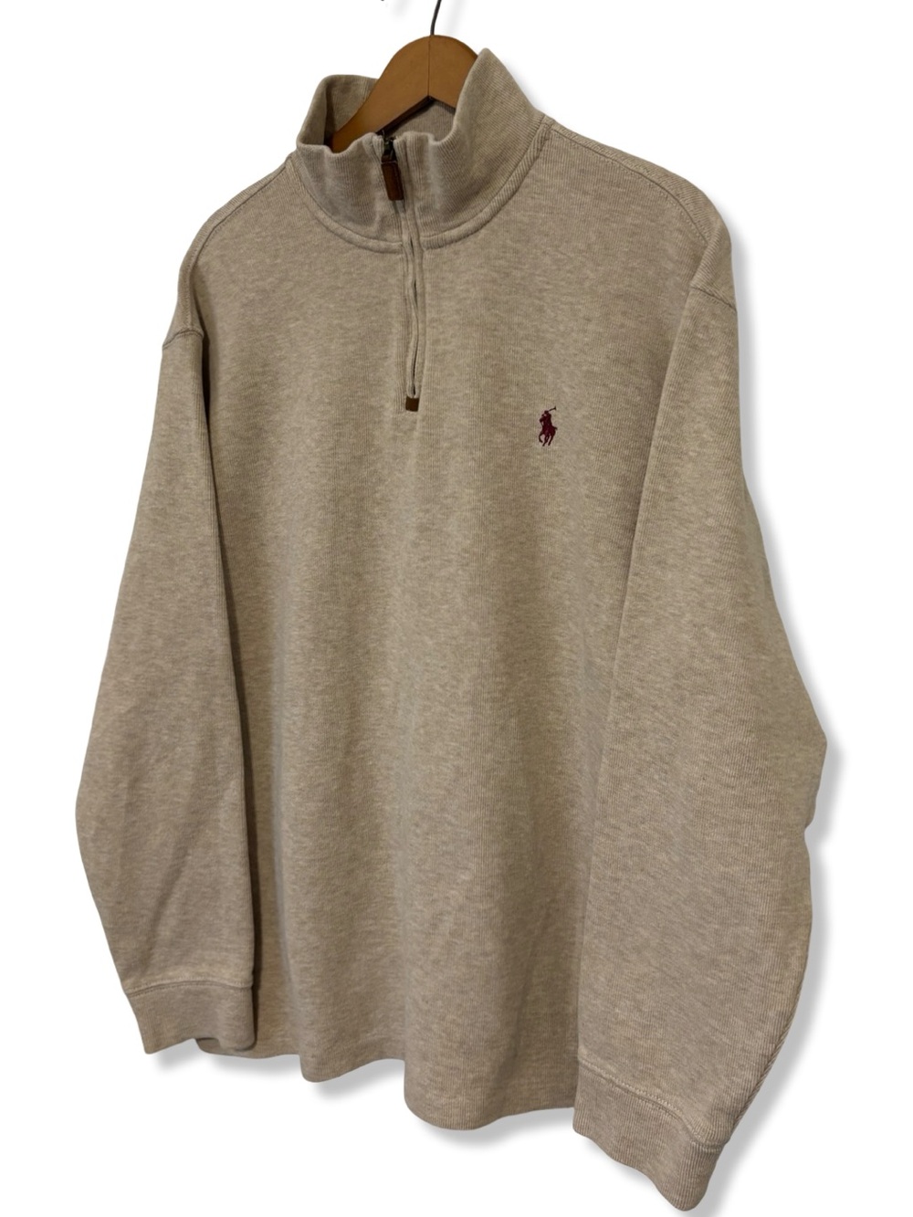 Polo Ralph Lauren Beige Quarter Zip Sweater with Burgundy Pony - Picture 3 of 5